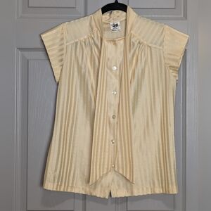 Vintage 70s Tie Neck Striped Blouse Size Medium